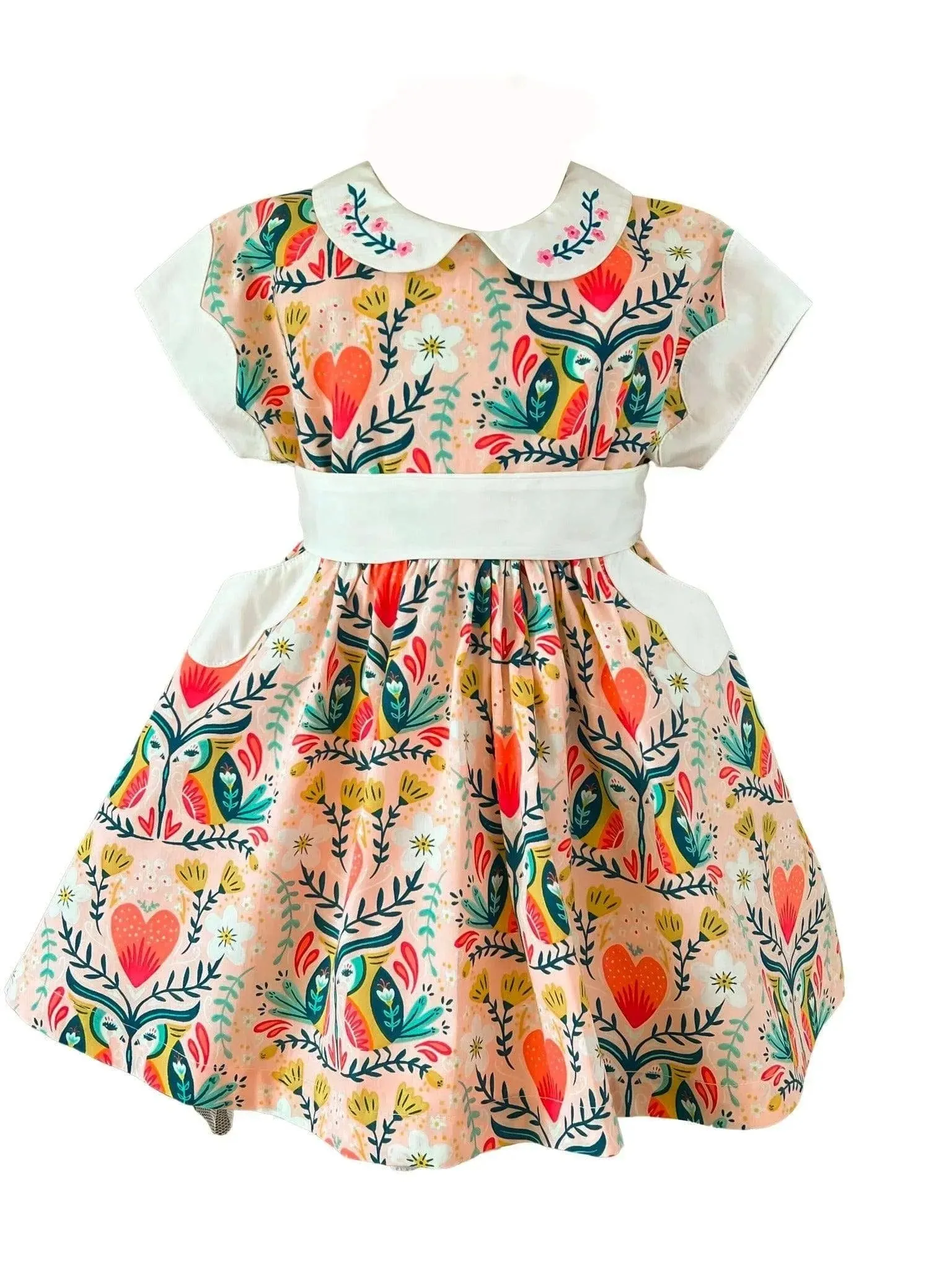 Vintage Heart & Owl Polk Street Dress w/ Hairbow