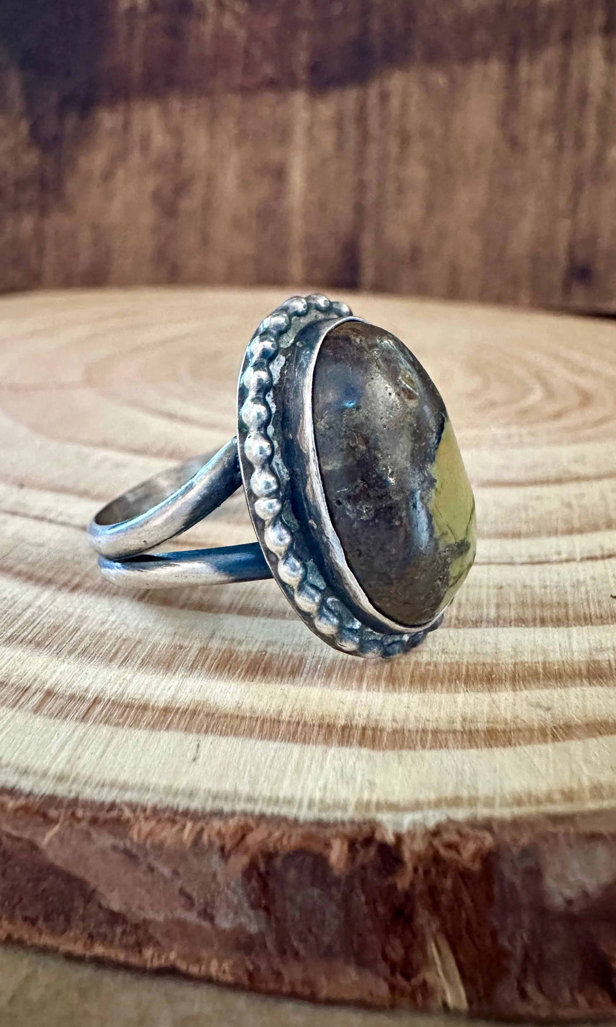VINTAGE JURRASIC PARK Sterling Silver and Turquoise Ring • Size 8 1/2