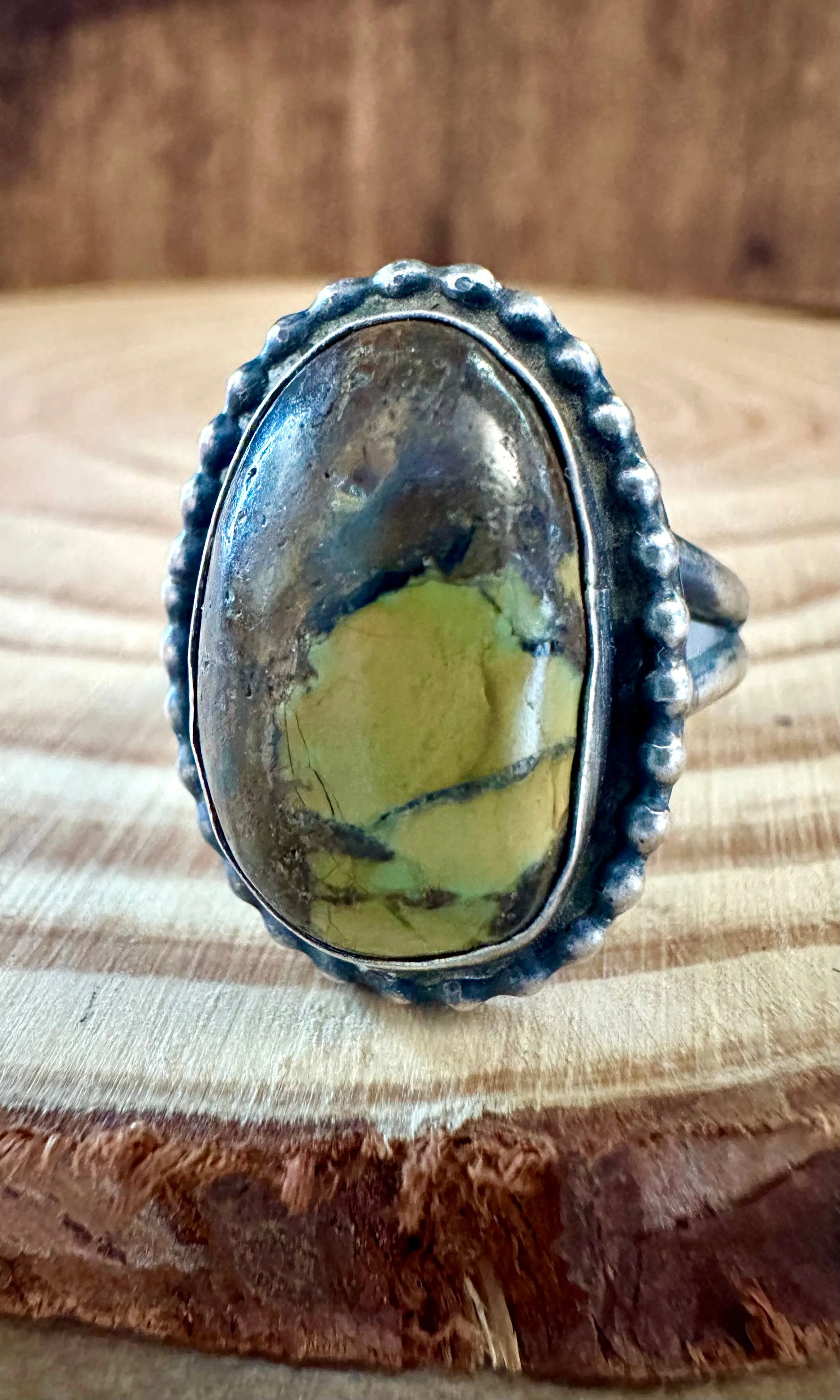 VINTAGE JURRASIC PARK Sterling Silver and Turquoise Ring • Size 8 1/2