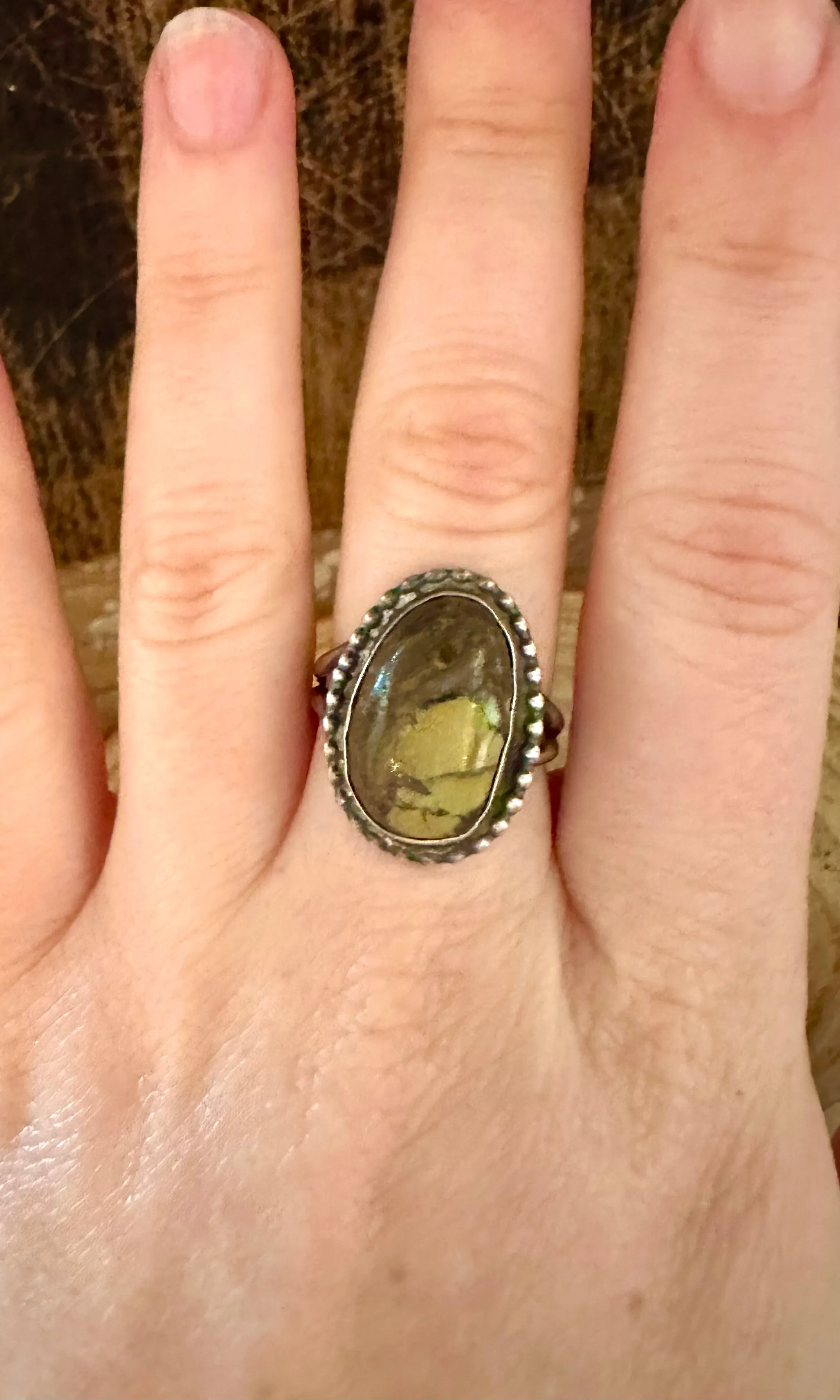 VINTAGE JURRASIC PARK Sterling Silver and Turquoise Ring • Size 8 1/2