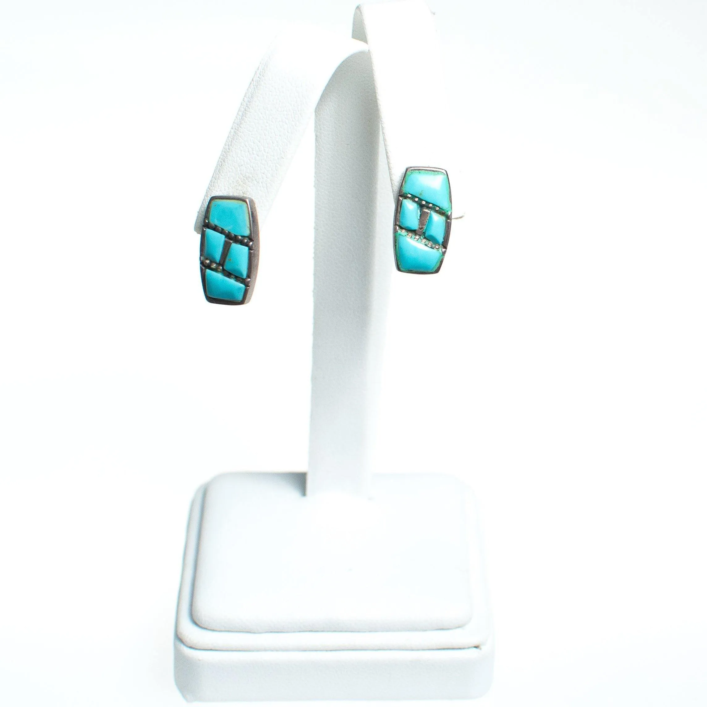Vintage Native American Southwestern Sterling Silver and Turquoise Pierced Earrings