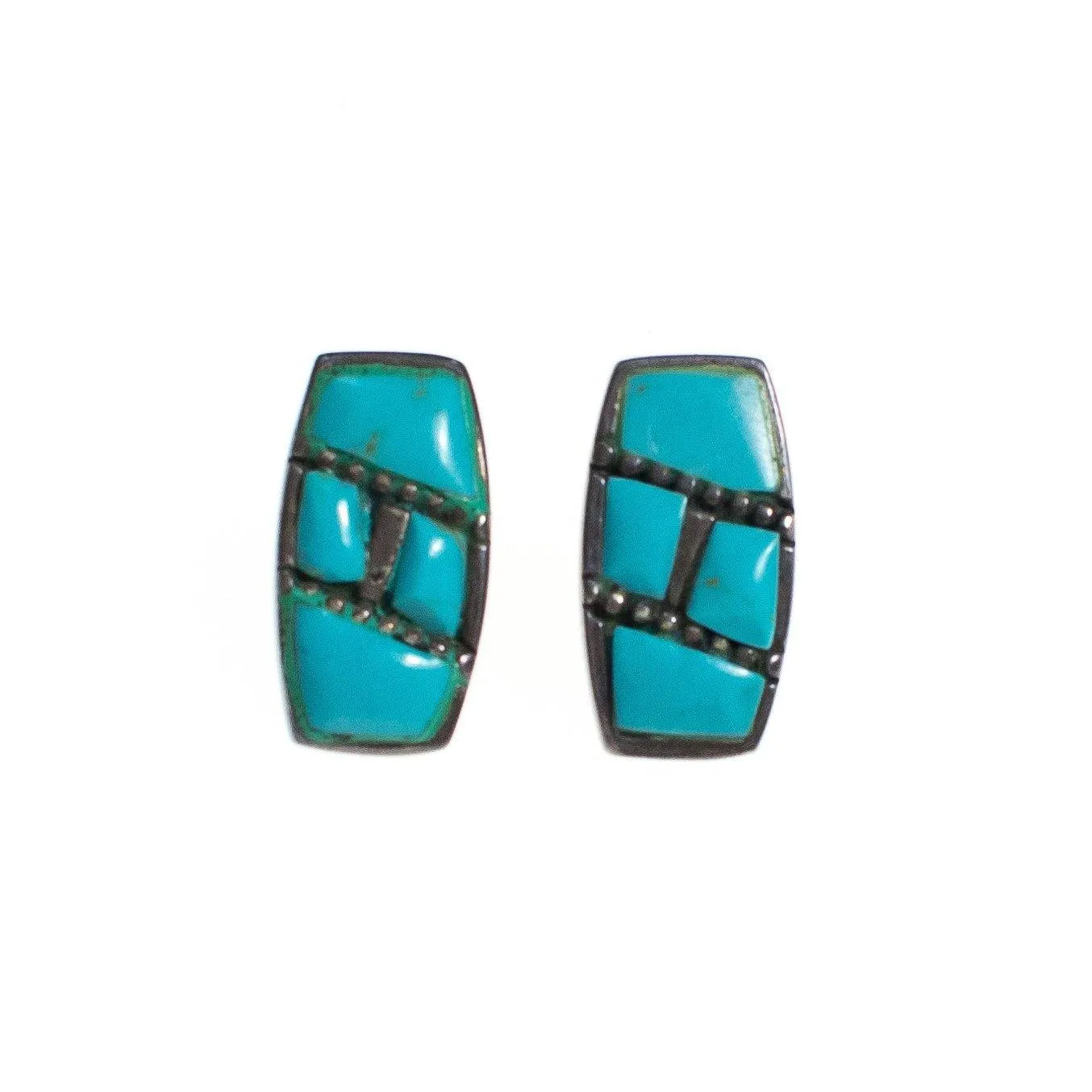 Vintage Native American Southwestern Sterling Silver and Turquoise Pierced Earrings
