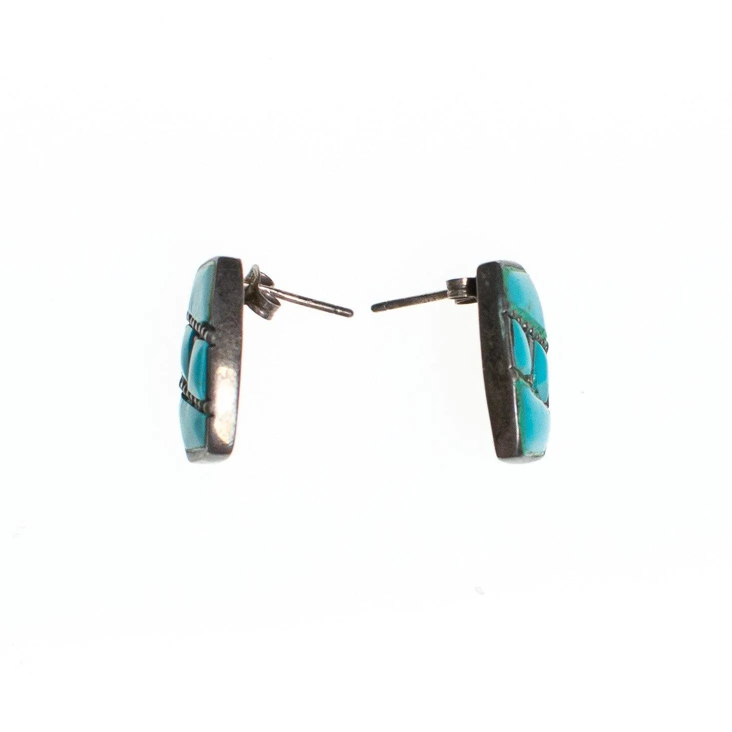 Vintage Native American Southwestern Sterling Silver and Turquoise Pierced Earrings