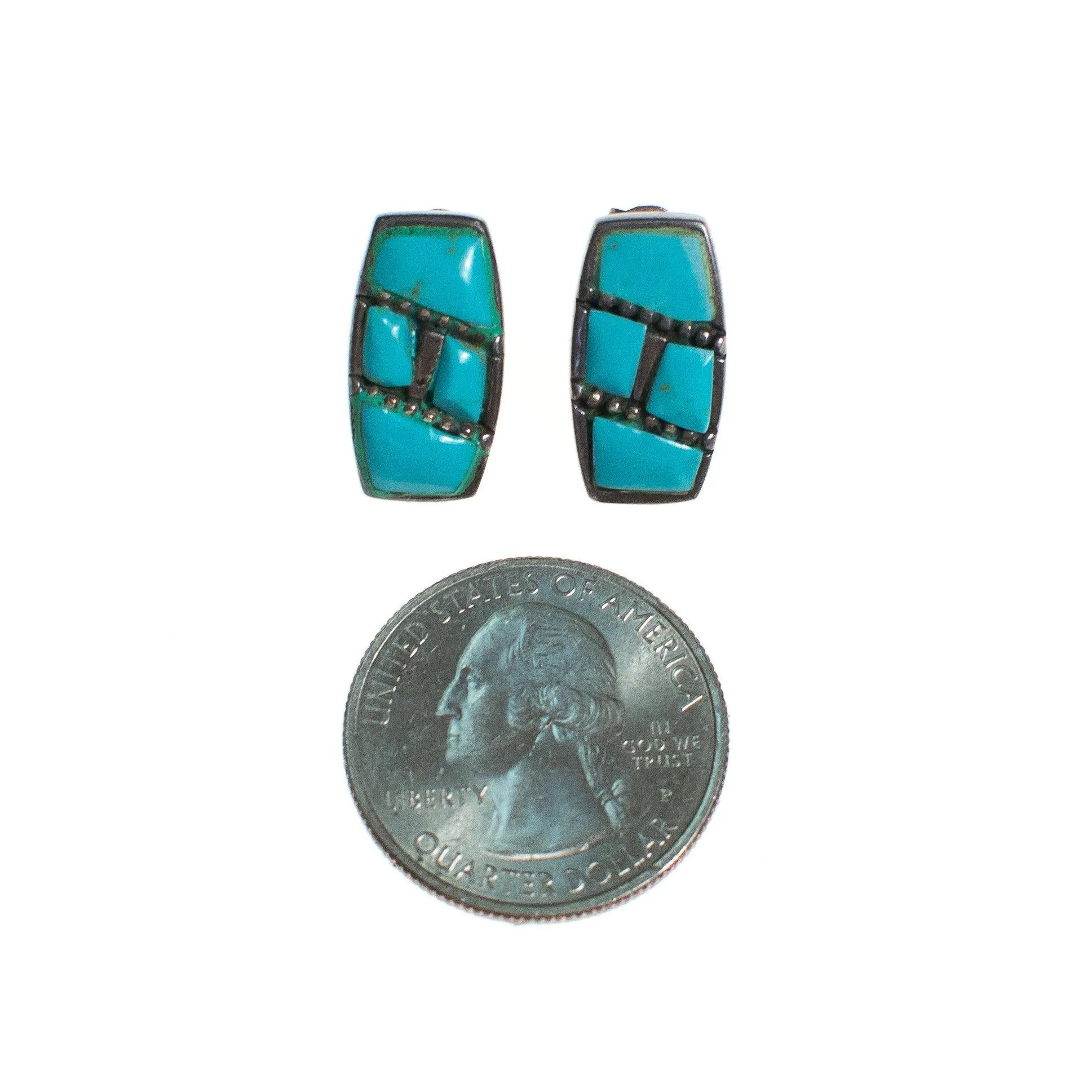 Vintage Native American Southwestern Sterling Silver and Turquoise Pierced Earrings