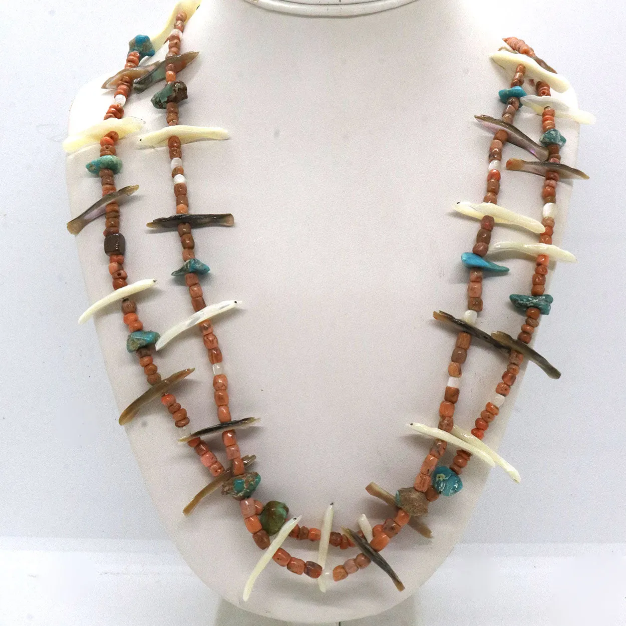 Vintage Native American Zuni Double Strand 28-Bird Fetish Necklace