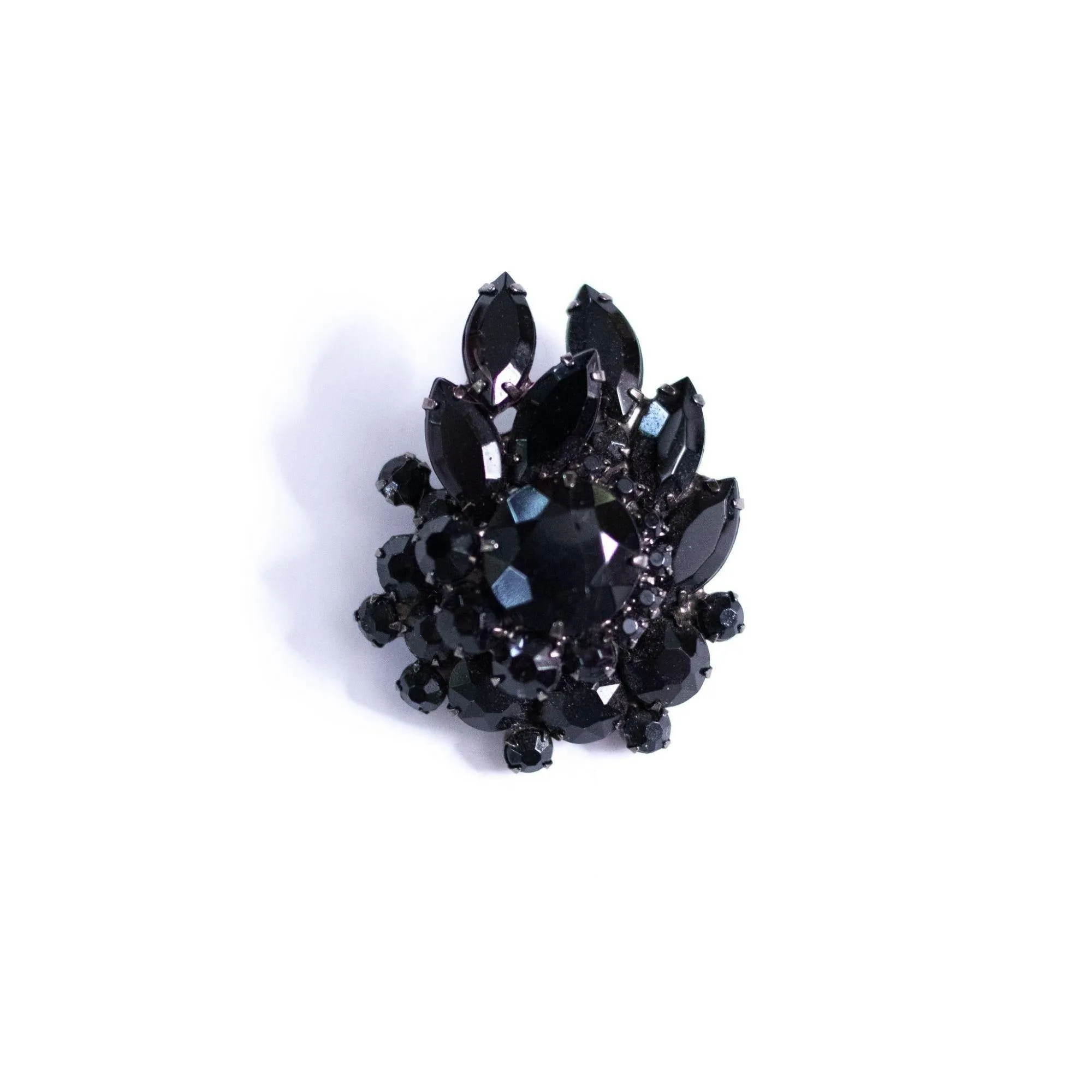 Vintage Small Jet Rhinestone Brooch