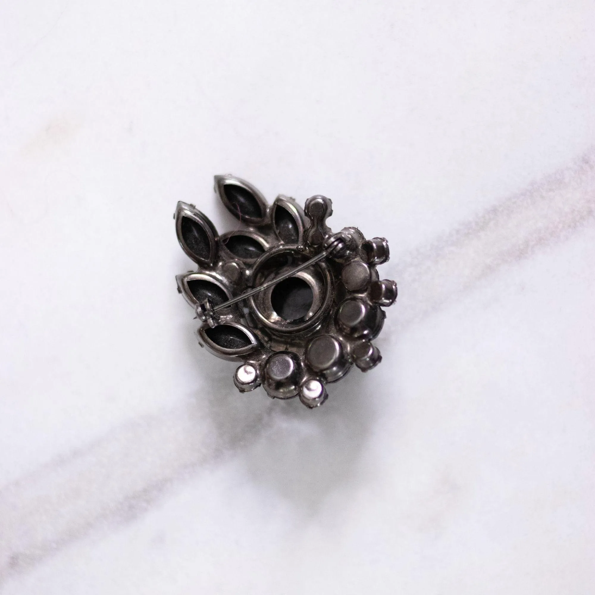Vintage Small Jet Rhinestone Brooch