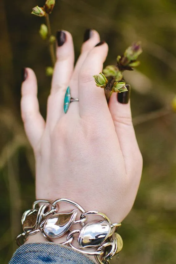 Vintage Turquoise and Sterling Silver Inlay Statement Ring