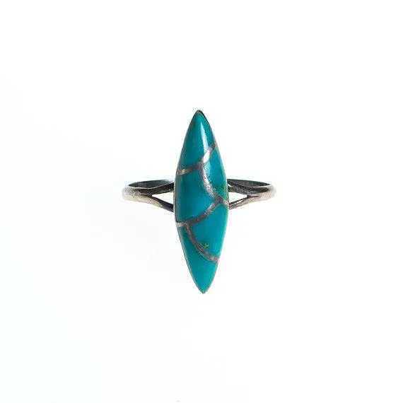 Vintage Turquoise and Sterling Silver Inlay Statement Ring