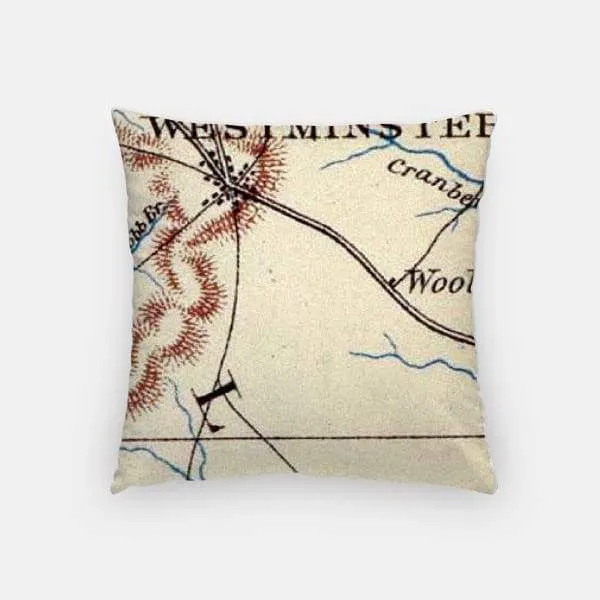 Westminster, Maryland city skyline with vintage Westminster map