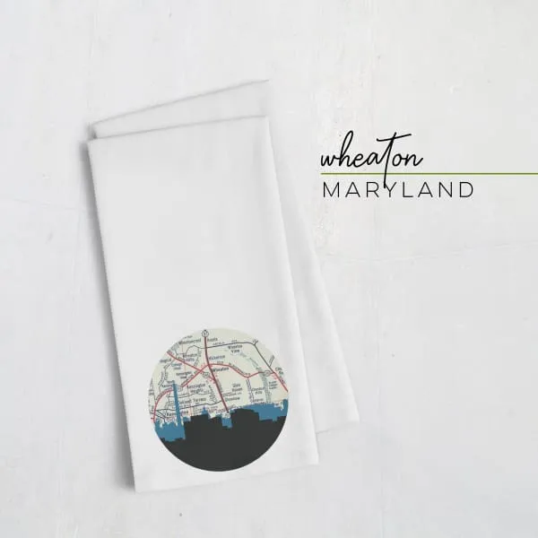 Wheaton, Maryland city skyline with vintage Wheaton map