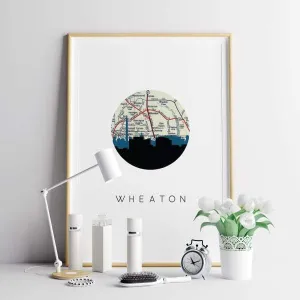Wheaton, Maryland city skyline with vintage Wheaton map