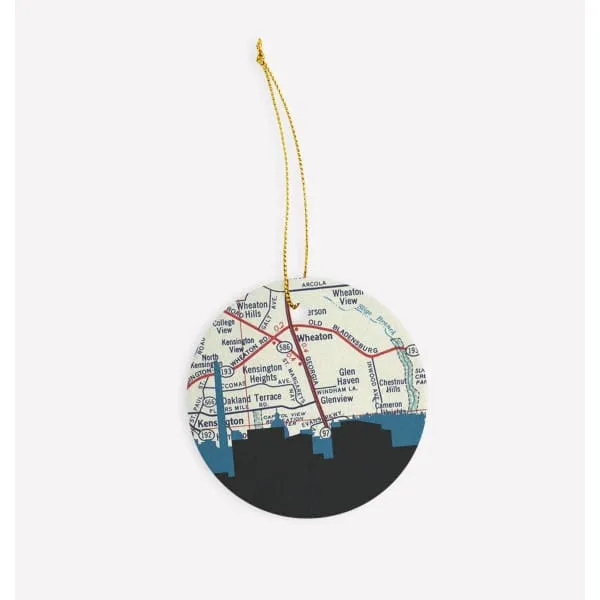 Wheaton, Maryland city skyline with vintage Wheaton map
