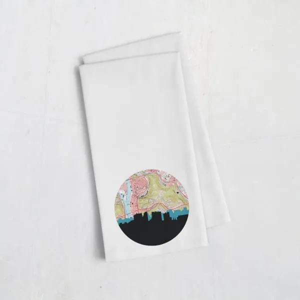 Wheeling, West Virginia city skyline with vintage Wheeling map