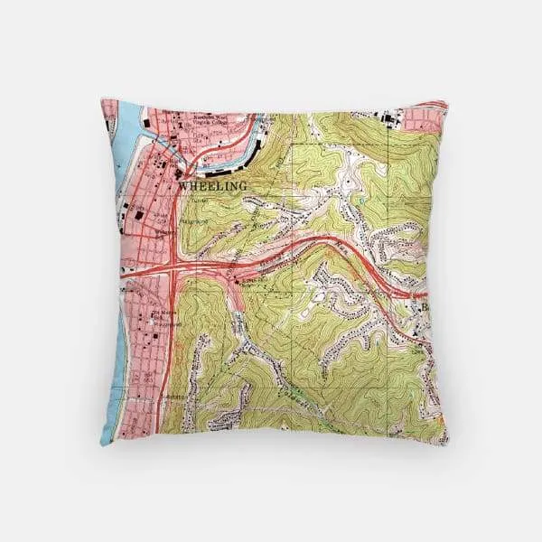 Wheeling, West Virginia city skyline with vintage Wheeling map