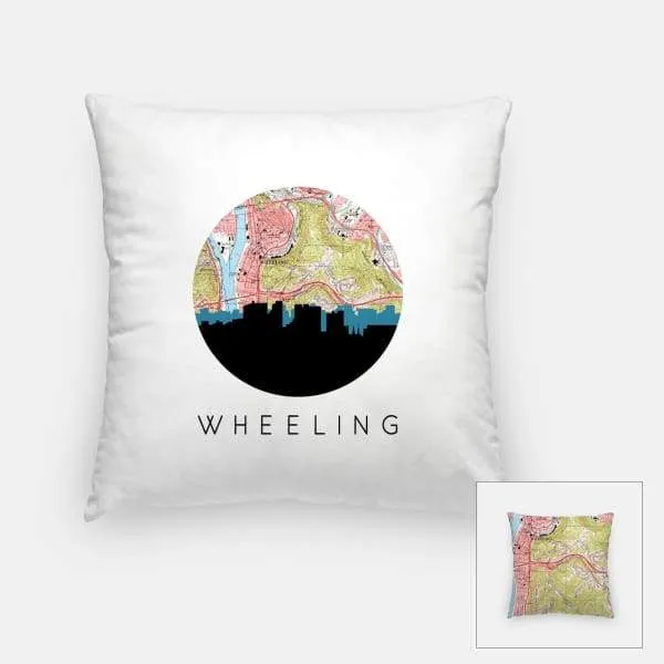 Wheeling, West Virginia city skyline with vintage Wheeling map