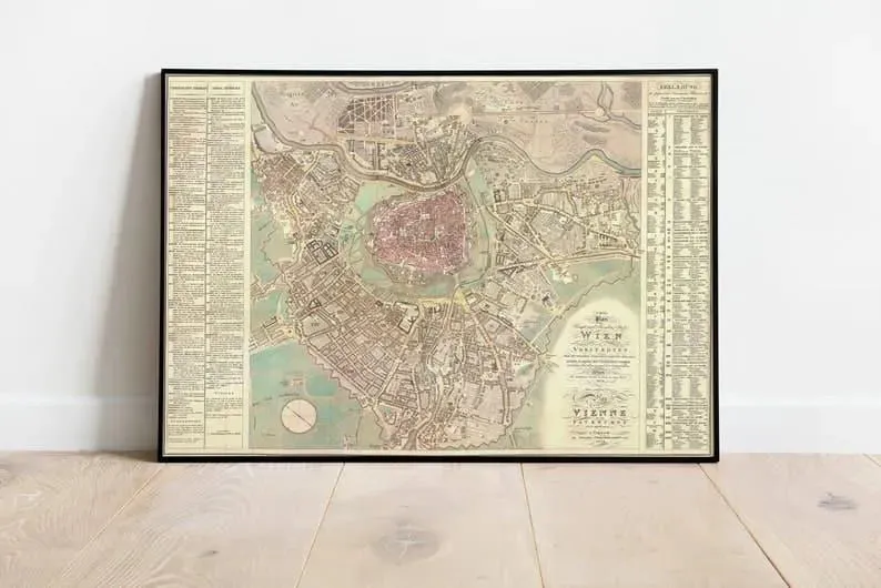 Wien City Map Wall Print| 1824 Wien City Plan Map