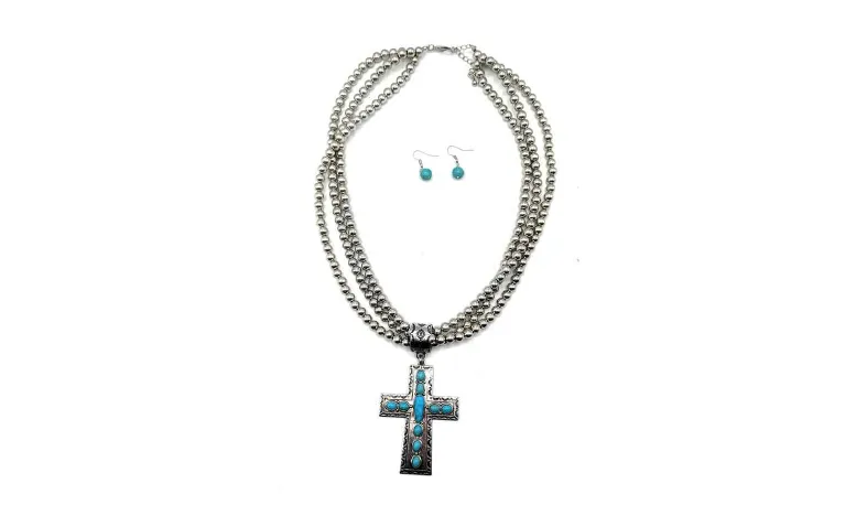 Wild Flower Turquoise Stone Cross Necklace