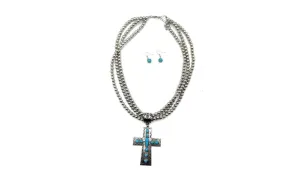 Wild Flower Turquoise Stone Cross Necklace