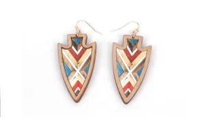 Wild Flower Wooden Red Accent Arrowhead Earrings