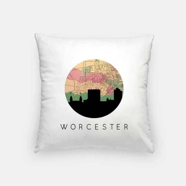 Worcester, Massachusetts city skyline with vintage Worcester map