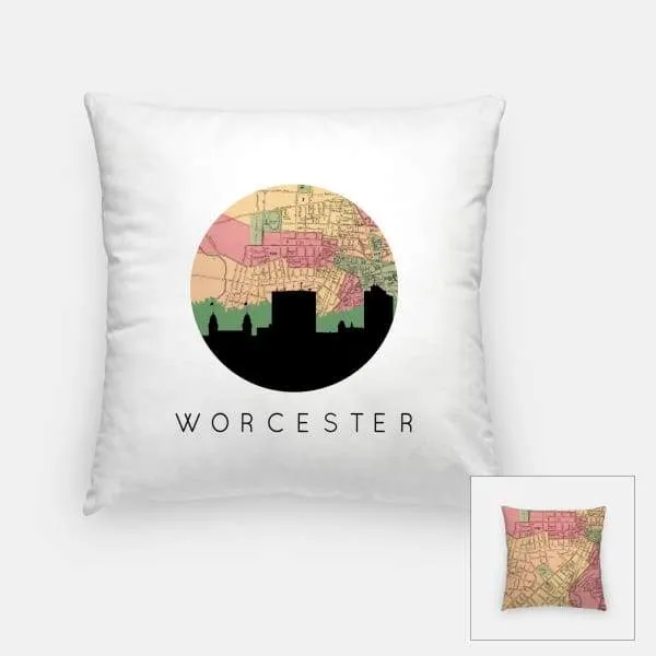 Worcester, Massachusetts city skyline with vintage Worcester map