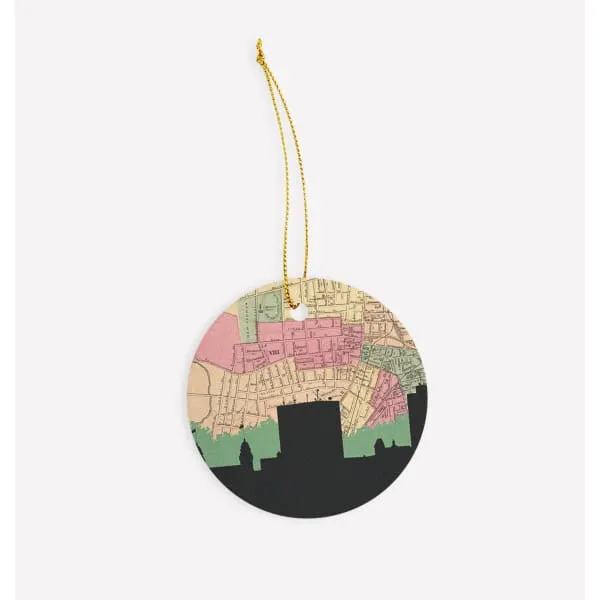 Worcester, Massachusetts city skyline with vintage Worcester map