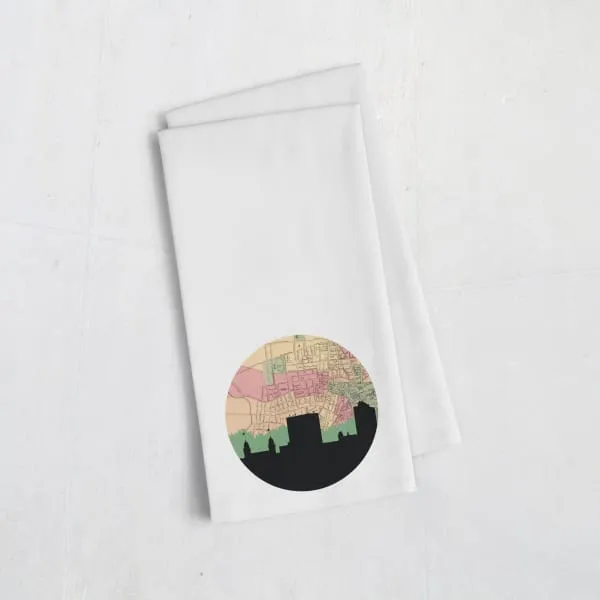 Worcester, Massachusetts city skyline with vintage Worcester map