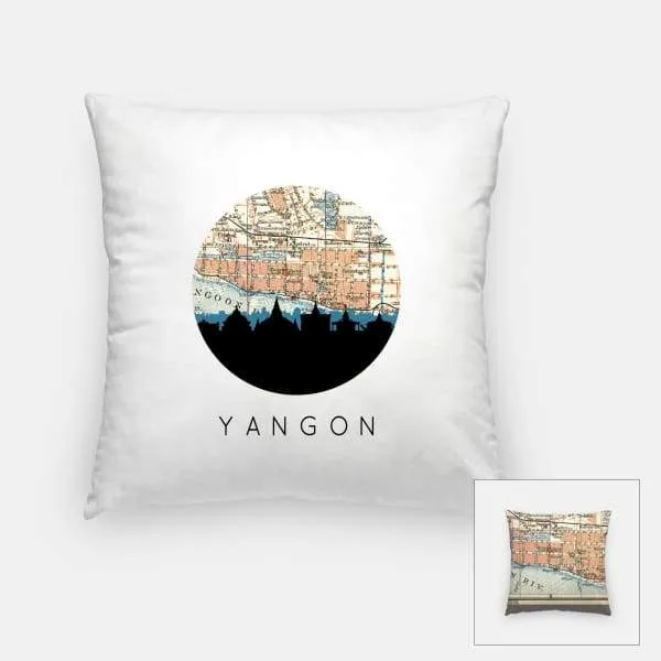 Yangon, Myanmar city skyline with vintage Yangon map