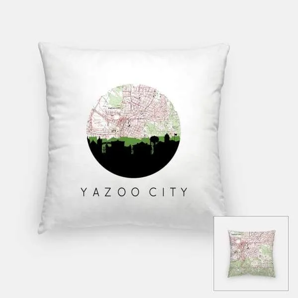 Yazoo City, Mississippi city skyline with vintage Yazoo City map