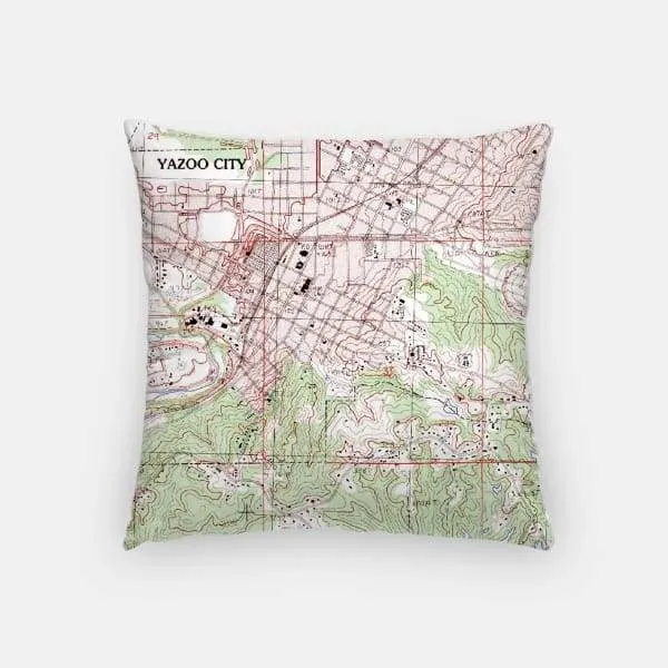 Yazoo City, Mississippi city skyline with vintage Yazoo City map