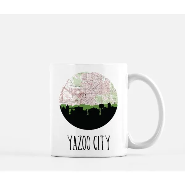 Yazoo City, Mississippi city skyline with vintage Yazoo City map