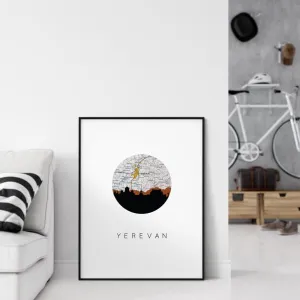 Yerevan, Armenia city skyline with vintage Yerevan map