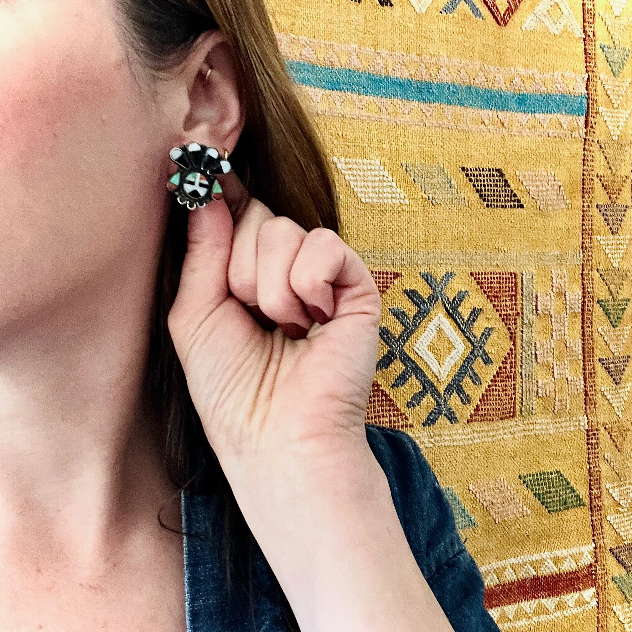 Zuni Inlay Sunface in Ceremonial Headdress Earrings