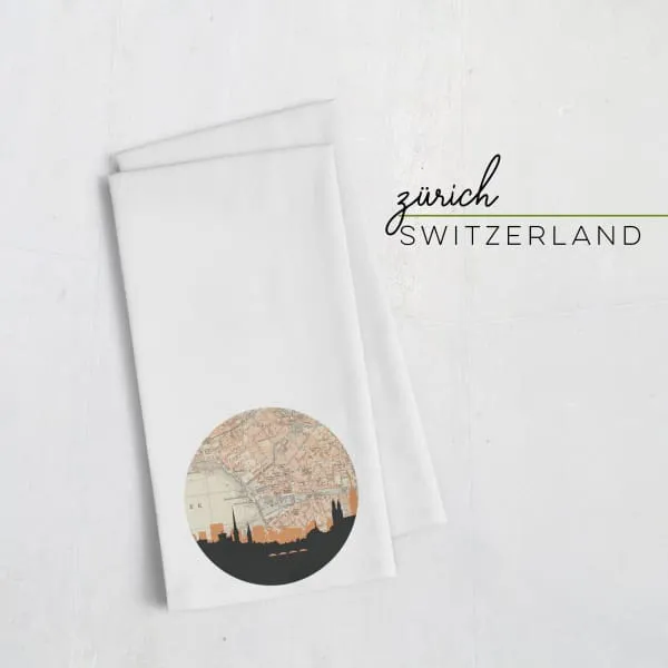 Zurich city skyline with vintage Zurich map