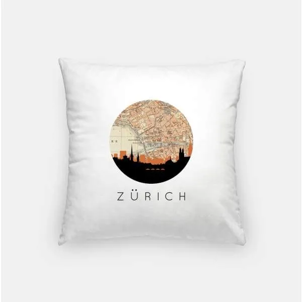 Zurich city skyline with vintage Zurich map